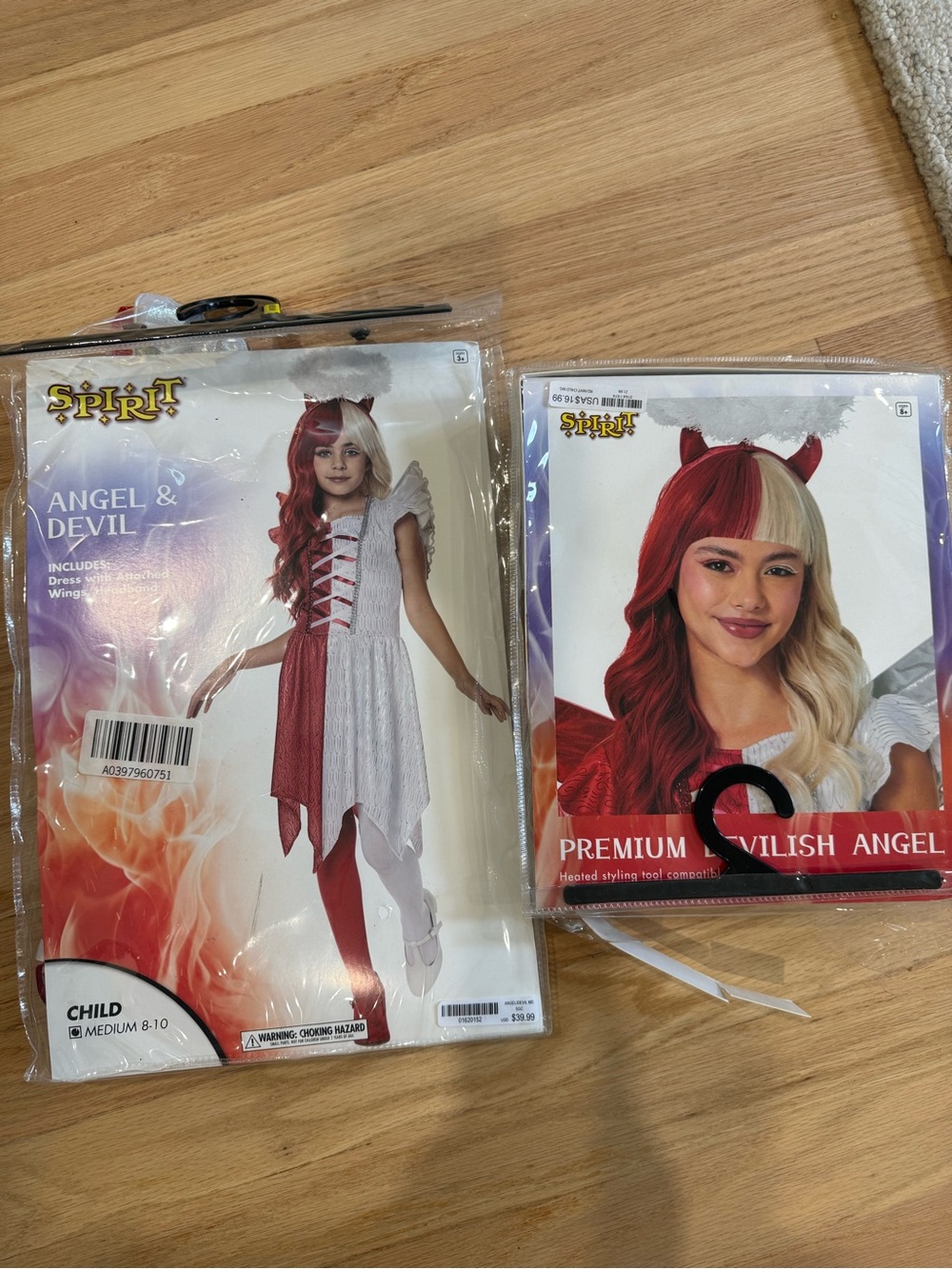 Spirit Kids Angel & Devil Costume - Red and White Two-Tone Dress with Wig